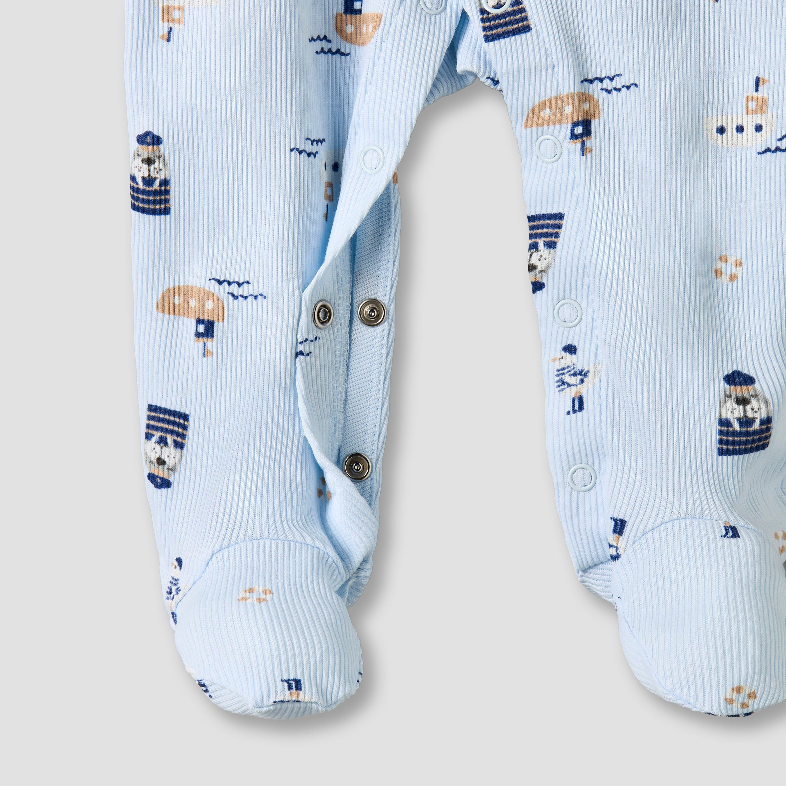 Pack of 2 Juniors Round Neck Long Sleeves Sleepsuit with Nautical Print