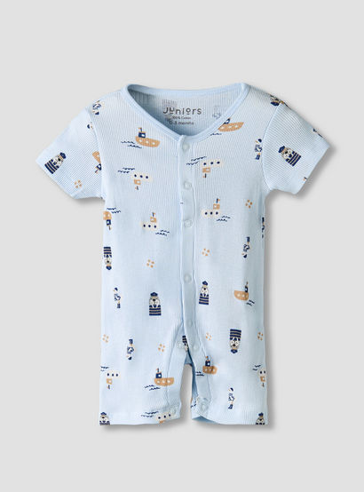 Set of 2 Juniors Cotton Round Neck Sleepsuit and Romper with Nautical Print-baby-boys-clothing-nightwear-sleepsuits-image-3