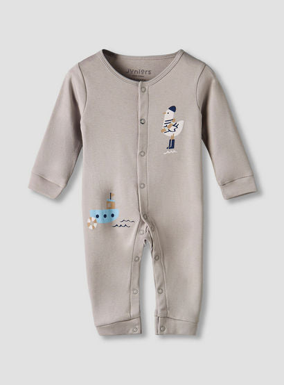 Set of 2 Juniors Cotton Round Neck Sleepsuit and Romper with Nautical Print-baby-boys-clothing-nightwear-sleepsuits-image-4