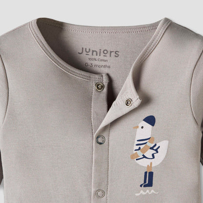 Set of 2 Juniors Cotton Round Neck Sleepsuit and Romper with Nautical Print