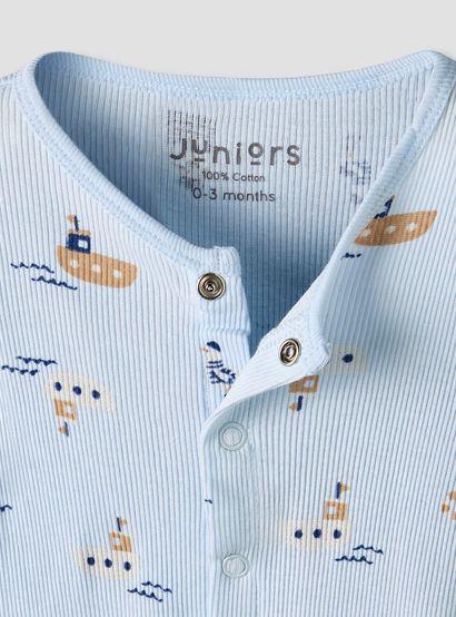Set of 2 Juniors Cotton Round Neck Sleepsuit and Romper with Nautical Print-baby-boys-clothing-nightwear-sleepsuits-image-7