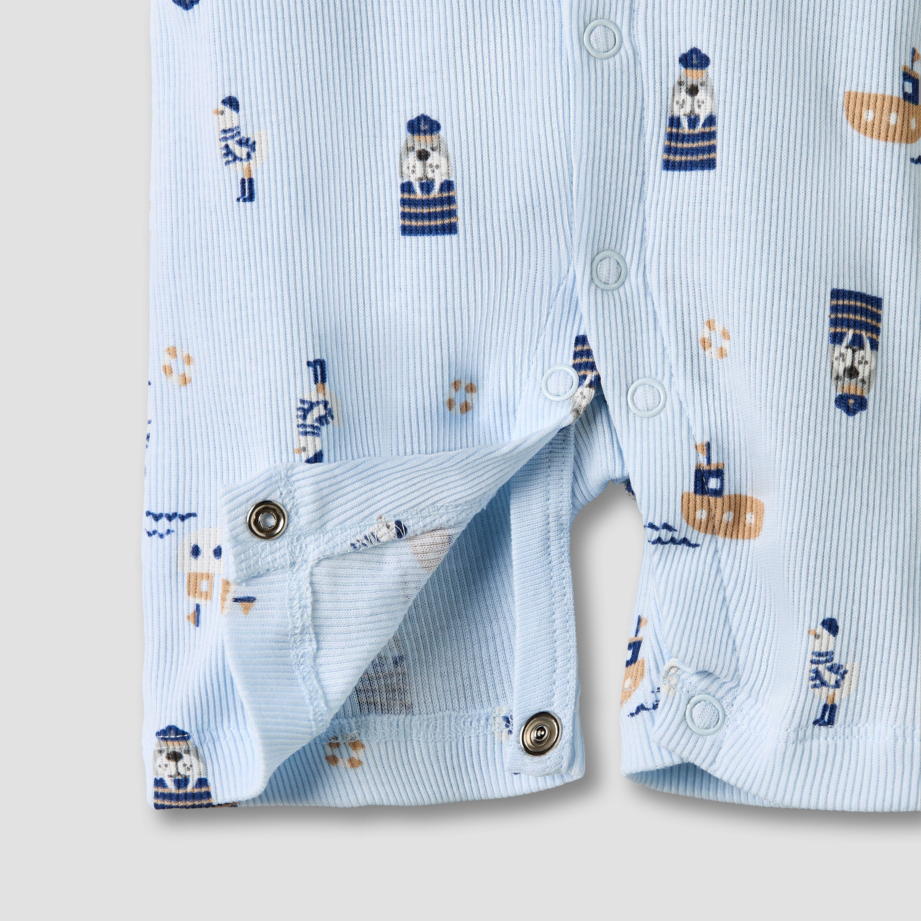Set of 2 Juniors Cotton Round Neck Sleepsuit and Romper with Nautical Print