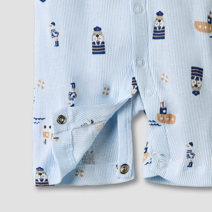Set of 2 Juniors Cotton Round Neck Sleepsuit and Romper with Nautical Print