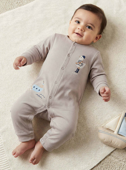 Set of 2 Juniors Cotton Round Neck Sleepsuit and Romper with Nautical Print-baby-boys-clothing-nightwear-sleepsuits-image-2