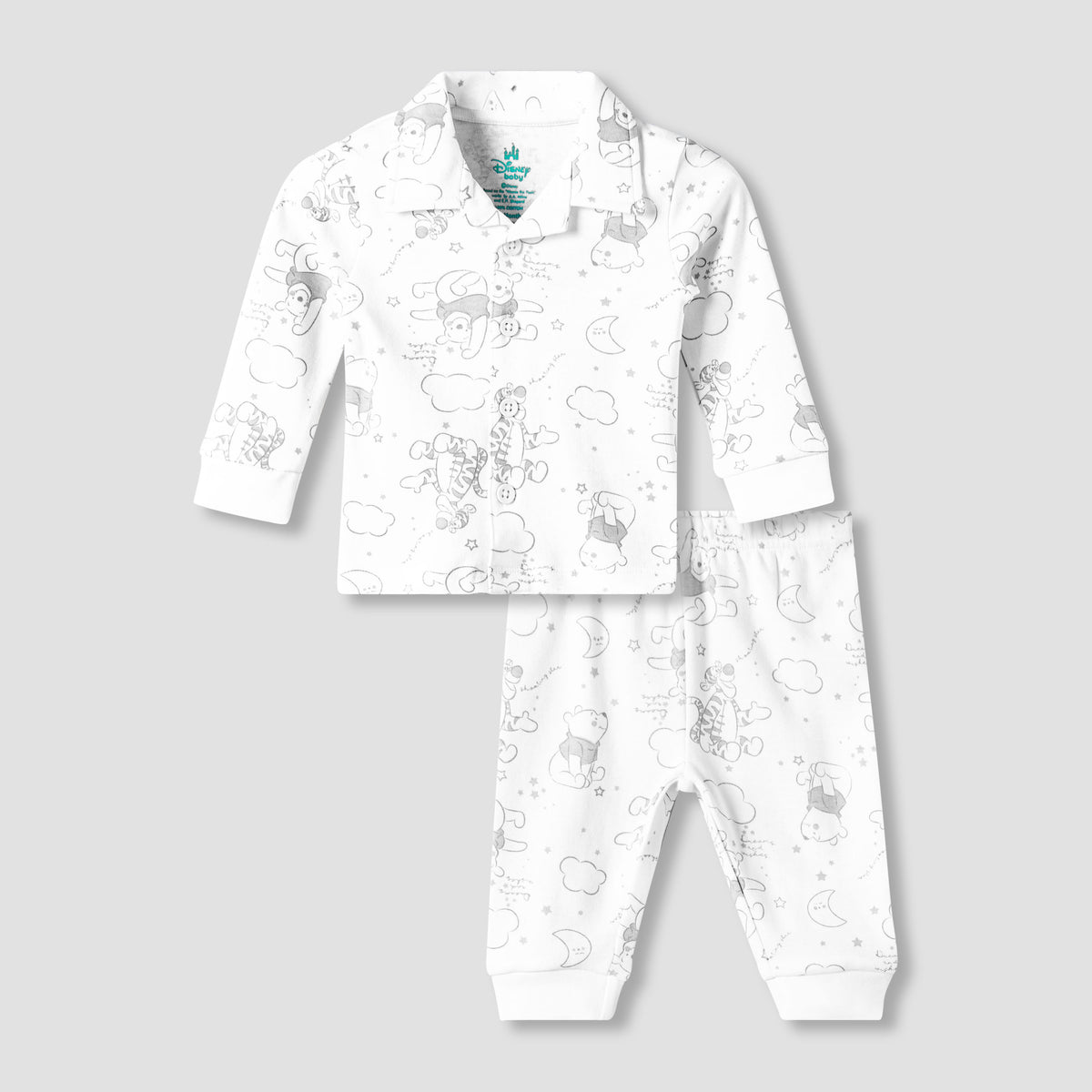 Disney Cotton Collared Neck Long Sleeve Pyjama Set with Winnie The Pooh Print