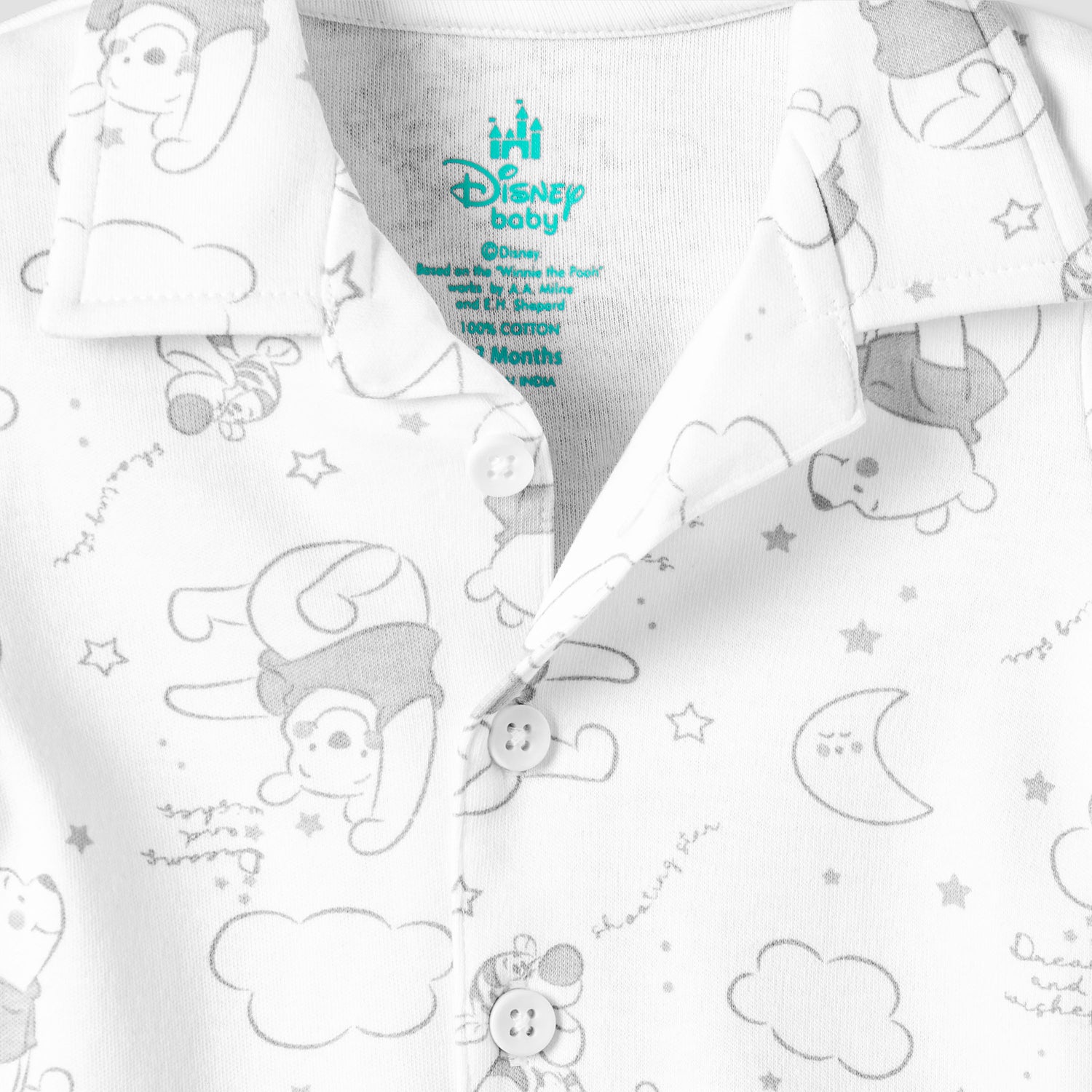 Disney Cotton Collared Neck Long Sleeve Pyjama Set with Winnie The Pooh Print
