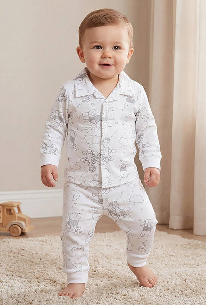 Disney Cotton Collared Neck Long Sleeve Pyjama Set with Winnie The Pooh Print