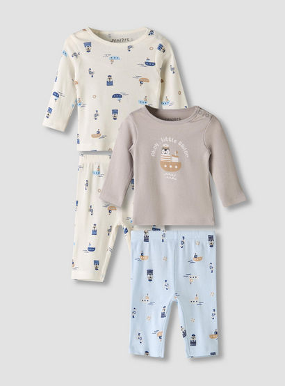 Pack of 2 Juniors Cotton Round Neck Long Sleeves Pyjama Set with Nautical Print-baby-boys-clothing-nightwear-pyjamasets-image-1