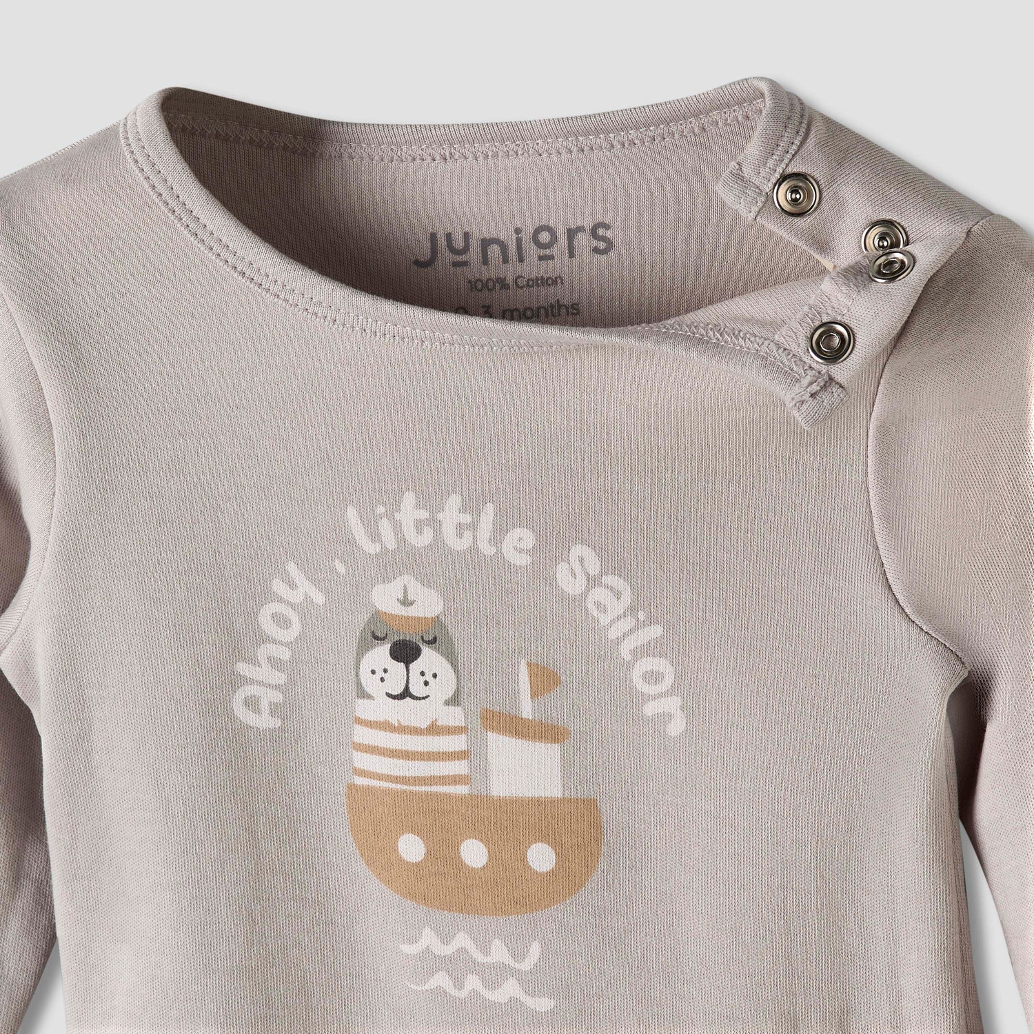 Pack of 2 Juniors Cotton Round Neck Long Sleeves Pyjama Set with Nautical Print