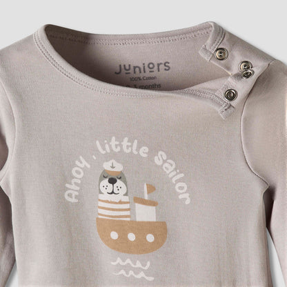 Pack of 2 Juniors Cotton Round Neck Long Sleeves Pyjama Set with Nautical Print