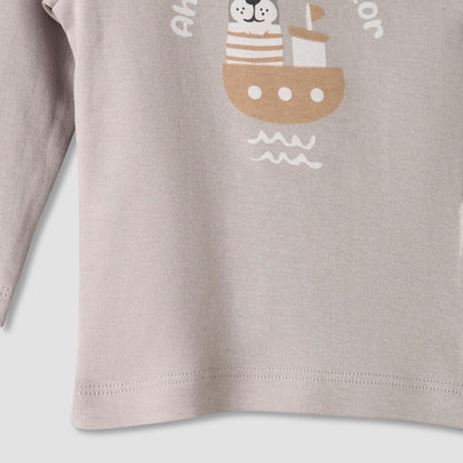 Pack of 2 Juniors Cotton Round Neck Long Sleeves Pyjama Set with Nautical Print