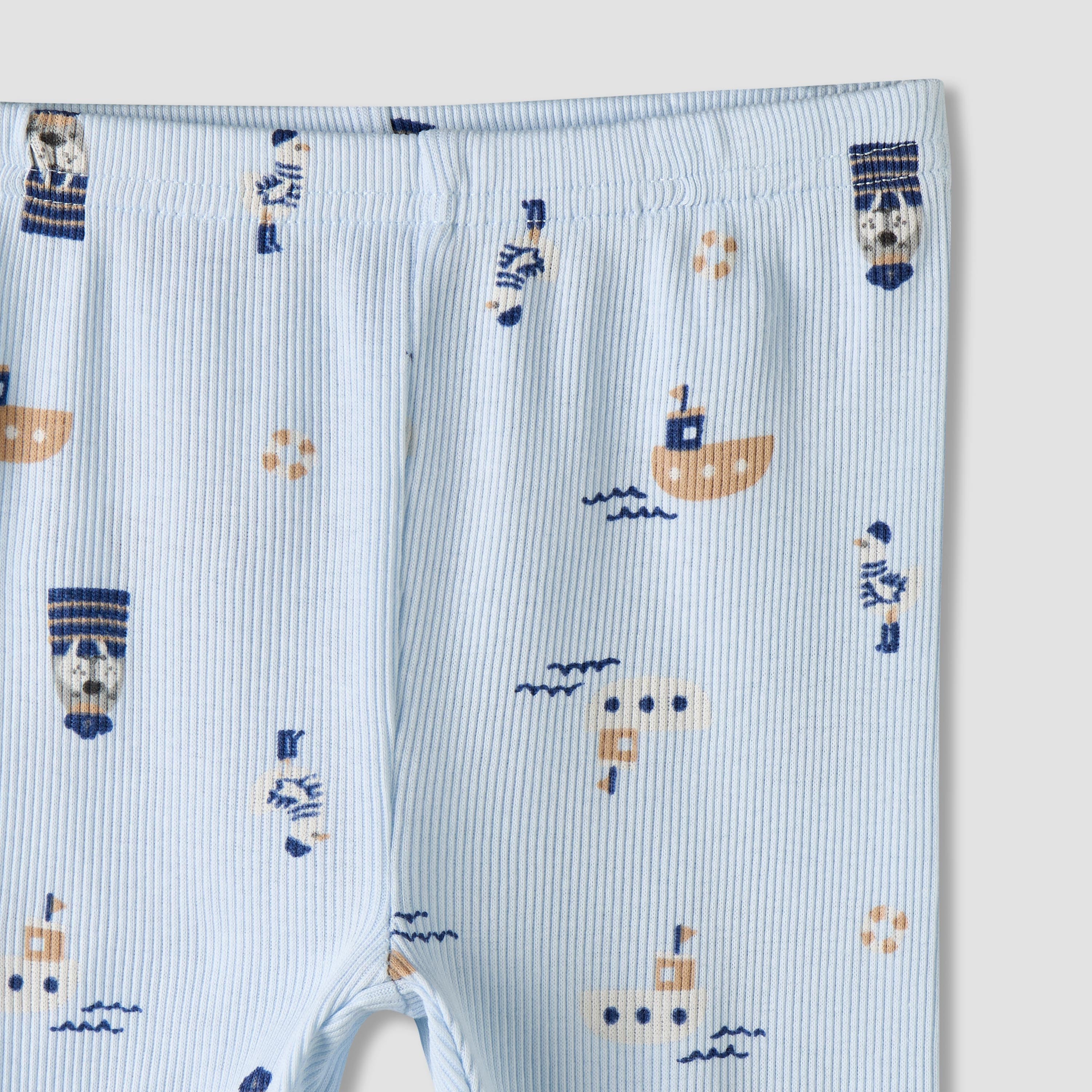Pack of 2 Juniors Cotton Round Neck Long Sleeves Pyjama Set with Nautical Print