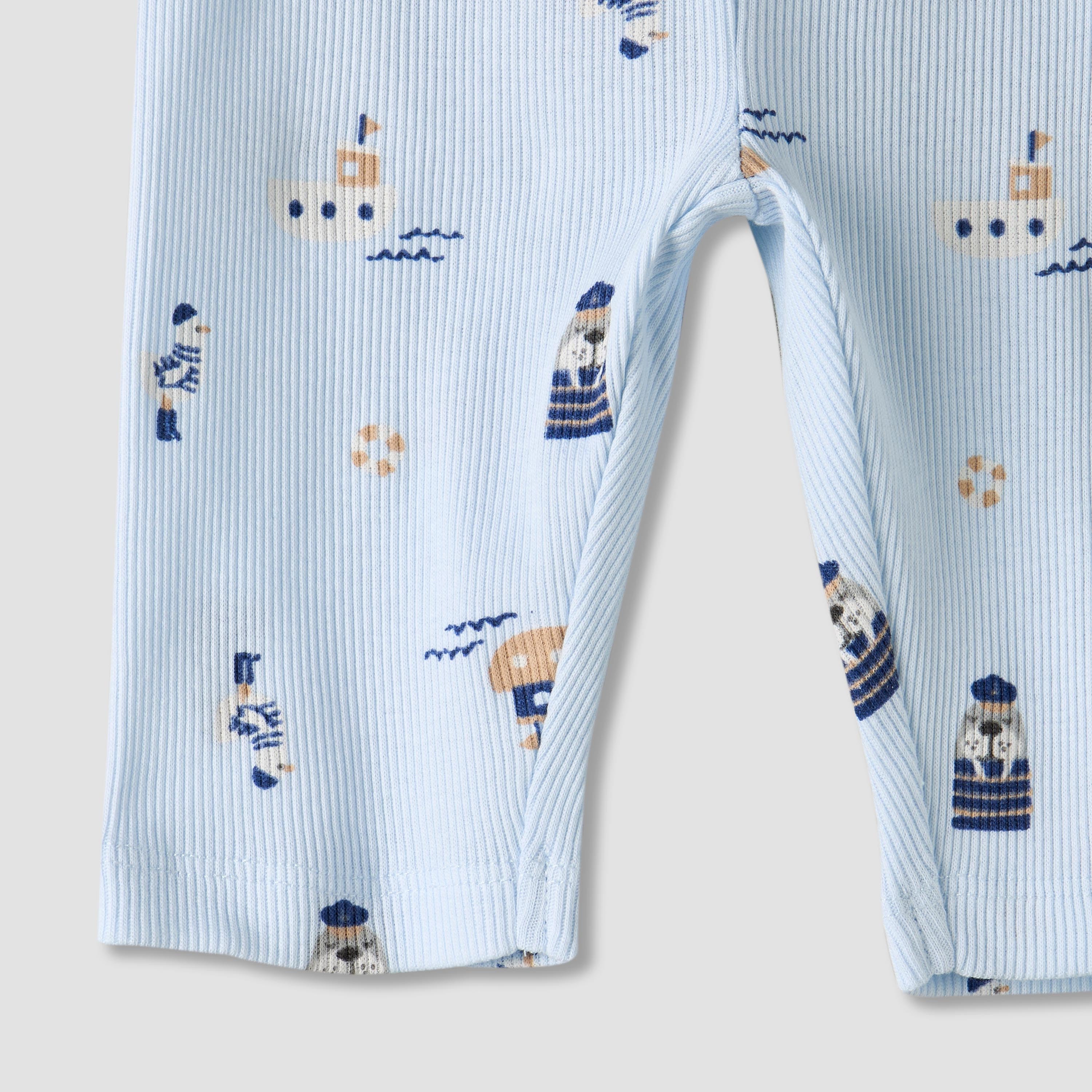 Pack of 2 Juniors Cotton Round Neck Long Sleeves Pyjama Set with Nautical Print