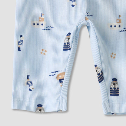 Pack of 2 Juniors Cotton Round Neck Long Sleeves Pyjama Set with Nautical Print