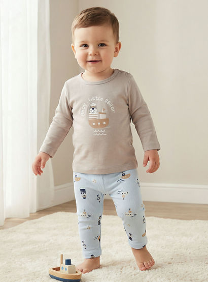 Pack of 2 Juniors Cotton Round Neck Long Sleeves Pyjama Set with Nautical Print-baby-boys-clothing-nightwear-pyjamasets-image-2