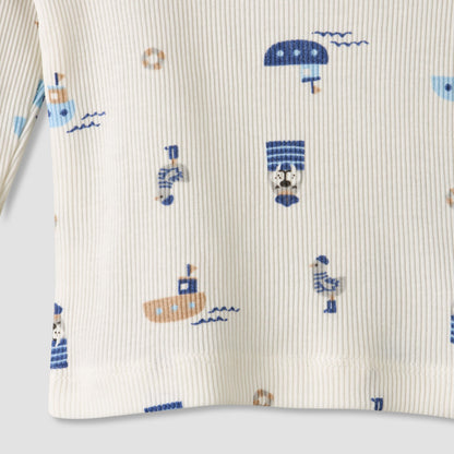 Pack of 2 Juniors Cotton Round Neck Long Sleeves Pyjama Set with Nautical Print