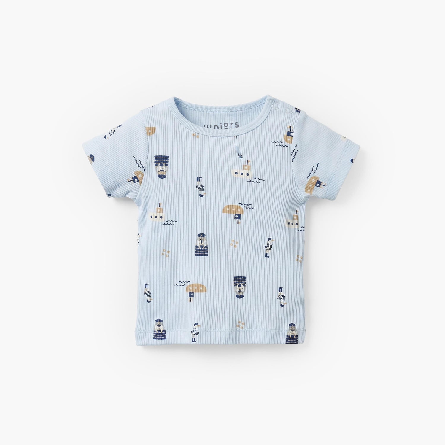 Juniors Round Neck Short Sleeves T-shirt and Dungaree Set with Nautical Print