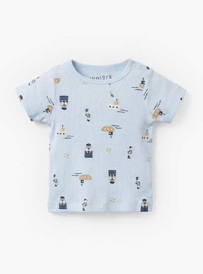 Juniors Round Neck Short Sleeves T-shirt and Dungaree Set with Nautical Print-baby-boys-clothing-setsandcoords-image-3
