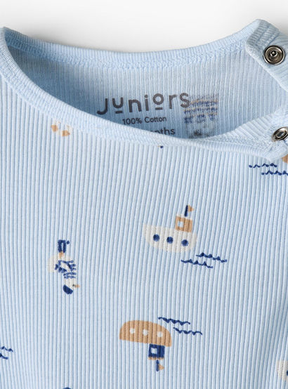 Juniors Round Neck Short Sleeves T-shirt and Dungaree Set with Nautical Print-baby-boys-clothing-setsandcoords-image-5