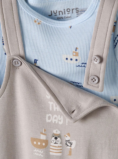 Juniors Round Neck Short Sleeves T-shirt and Dungaree Set with Nautical Print-baby-boys-clothing-setsandcoords-image-7