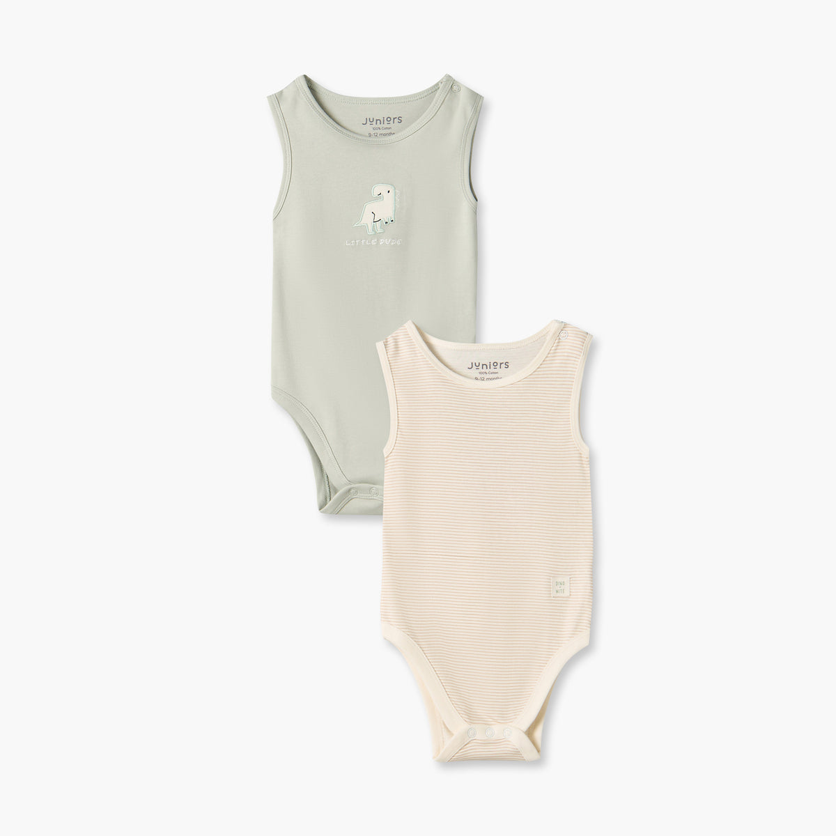 Pack of 2 Juniors Crew Neck Sleeveless Bodysuit with Snap Button Closure