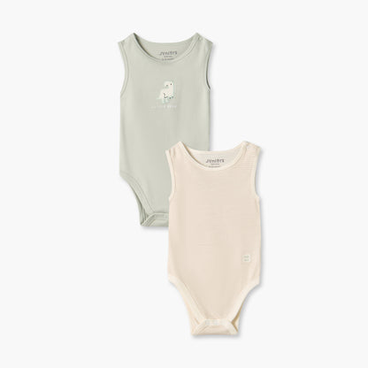 Pack of 2 Juniors Crew Neck Sleeveless Bodysuit with Snap Button Closure