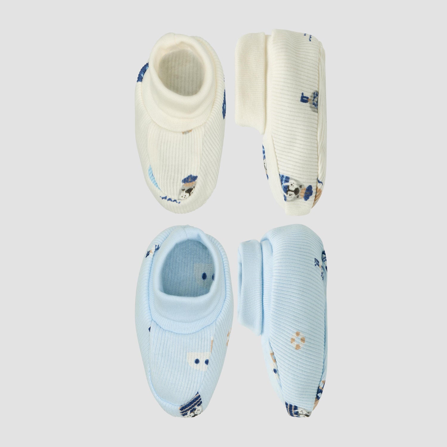 Pack of 2 Juniors Booties with Elasticated Cuff, Printed - Multicolour / 0-6 mths