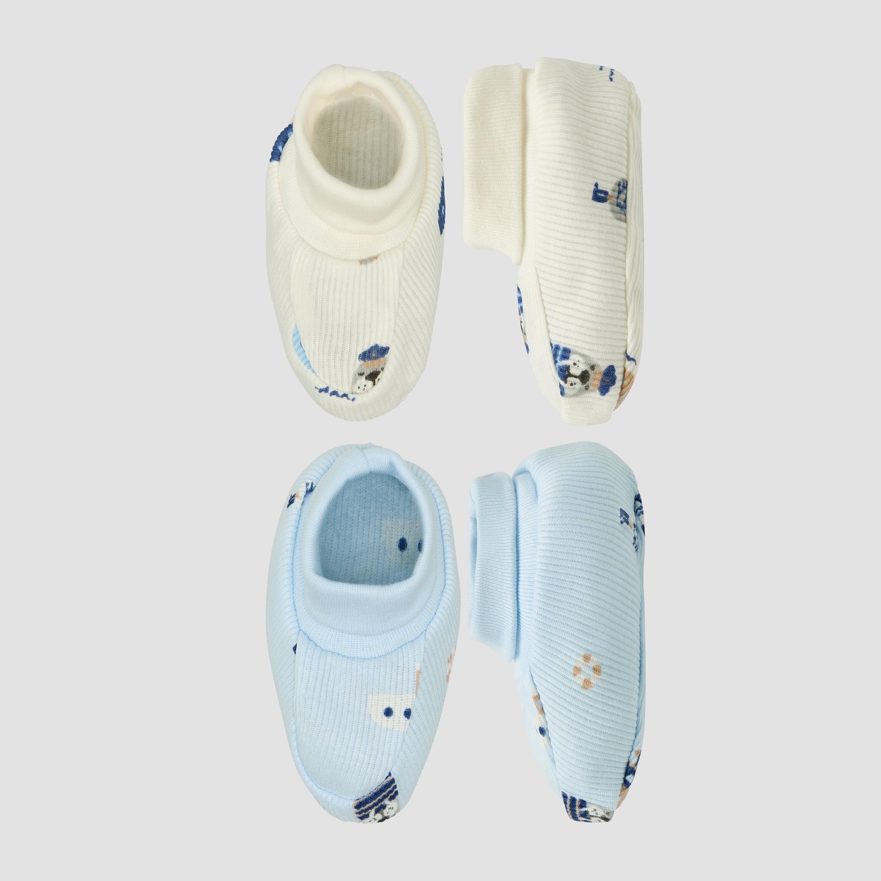 Pack of 2 Juniors Booties with Elasticated Cuff, Printed - Multicolour / 0-6 mths