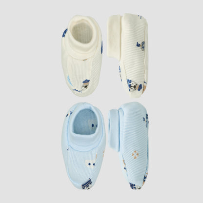 Pack of 2 Juniors Booties with Elasticated Cuff, Printed - Multicolour / 0-6 mths