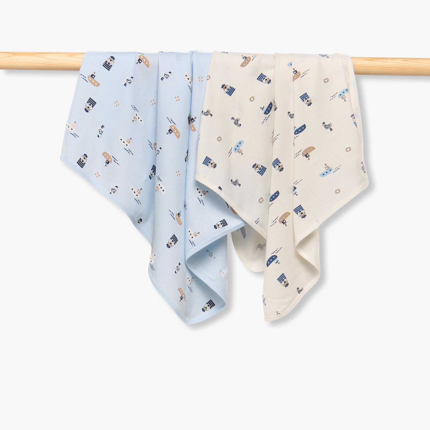 Pack of 2 Juniors Receiving Blanket with Nautical Print - Blue / 0-6 mths
