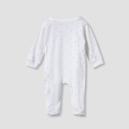 Juniors Floral Print Sleepsuit with Long Sleeves and Button Closure