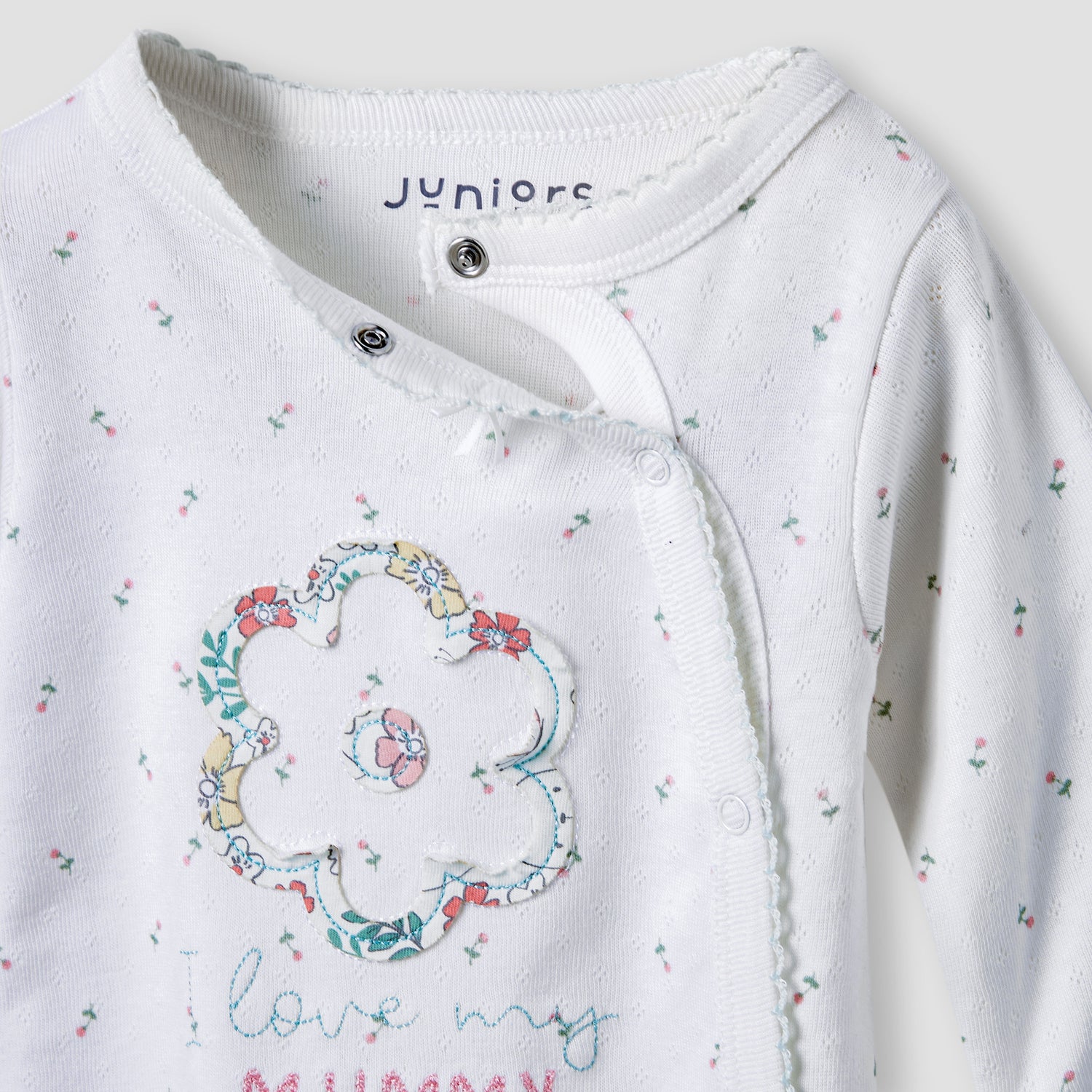 Juniors Floral Print Sleepsuit with Long Sleeves and Button Closure