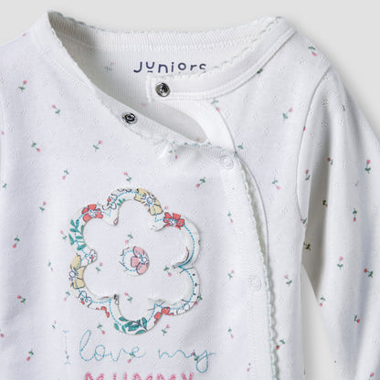 Juniors Floral Print Sleepsuit with Long Sleeves and Button Closure