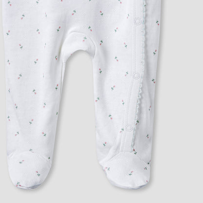 Juniors Floral Print Sleepsuit with Long Sleeves and Button Closure