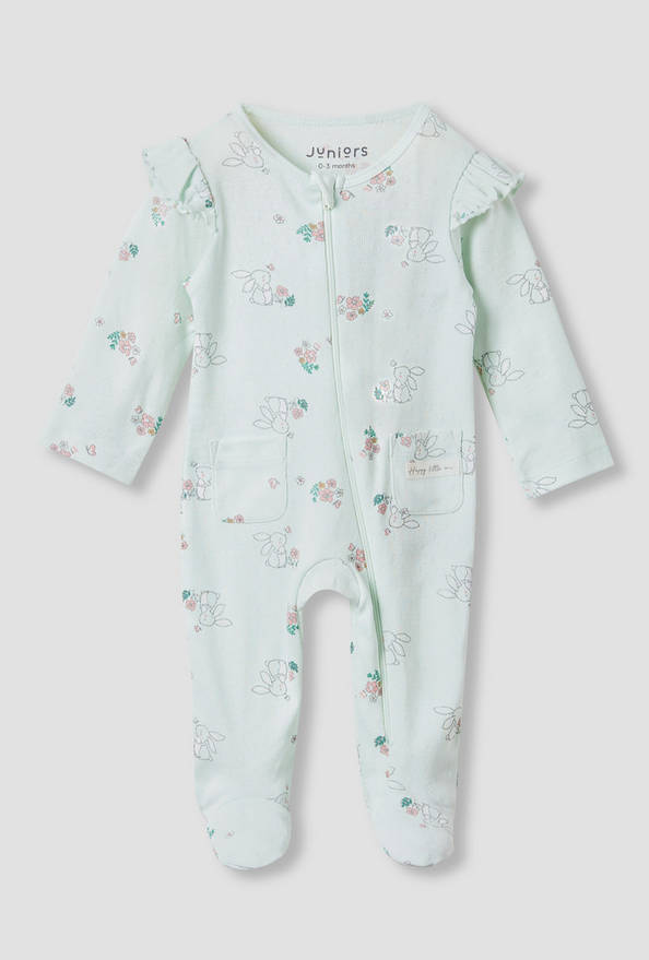 Juniors Printed Sleepsuit with Long Sleeves and Zip Closure