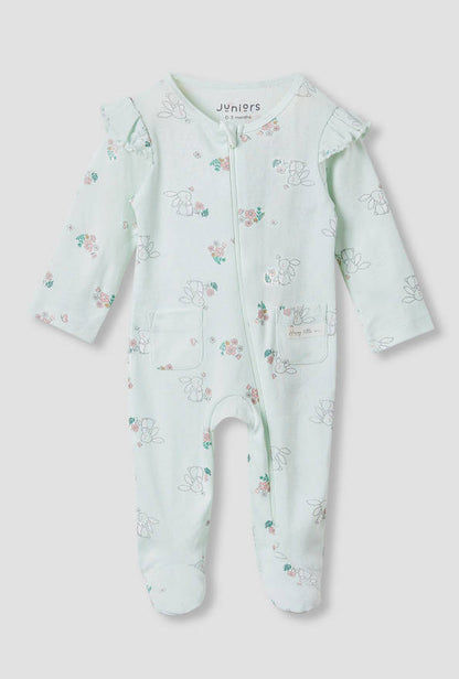 Juniors Printed Sleepsuit with Long Sleeves and Zip Closure