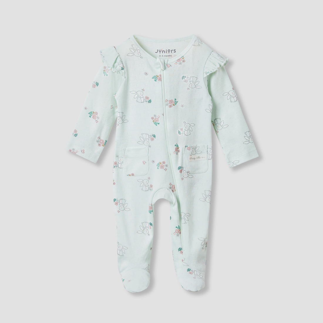 Juniors Printed Sleepsuit with Long Sleeves and Zip Closure - Green / 9-12 mths