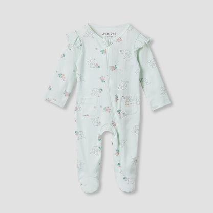 Juniors Printed Sleepsuit with Long Sleeves and Zip Closure - Green / 9-12 mths