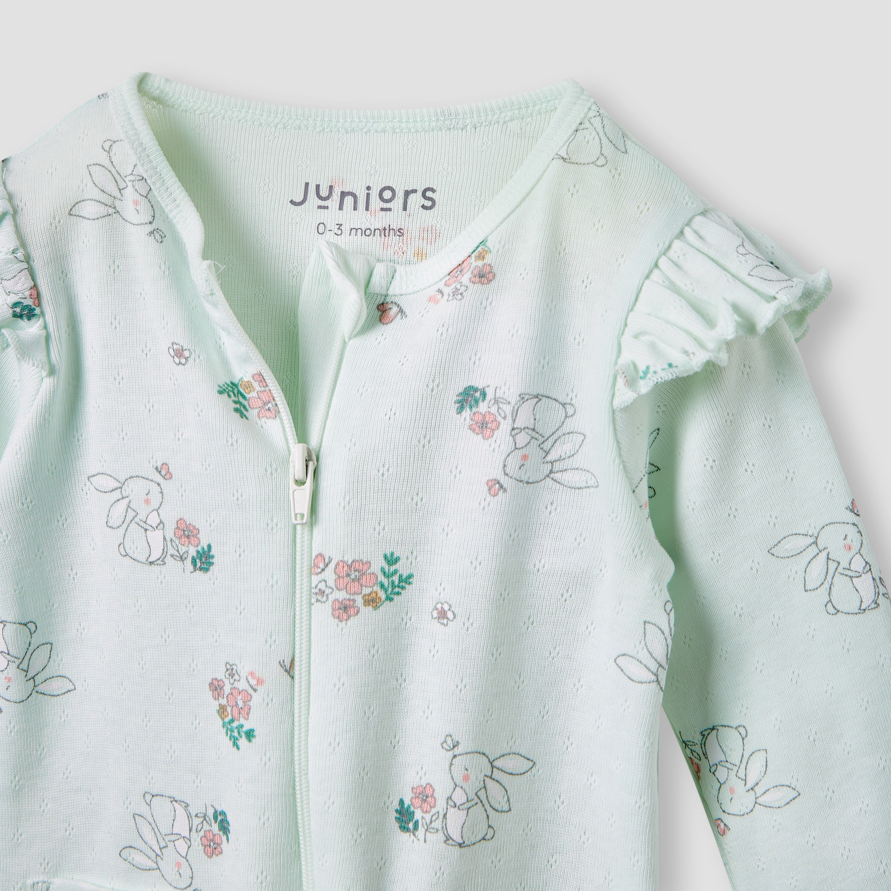Juniors Printed Sleepsuit with Long Sleeves and Zip Closure