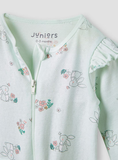Juniors Printed Sleepsuit with Long Sleeves and Zip Closure-baby-girls-clothing-nightwear-sleepsuits-image-3