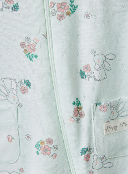 Juniors Printed Sleepsuit with Long Sleeves and Zip Closure-baby-girls-clothing-nightwear-sleepsuits-image-5