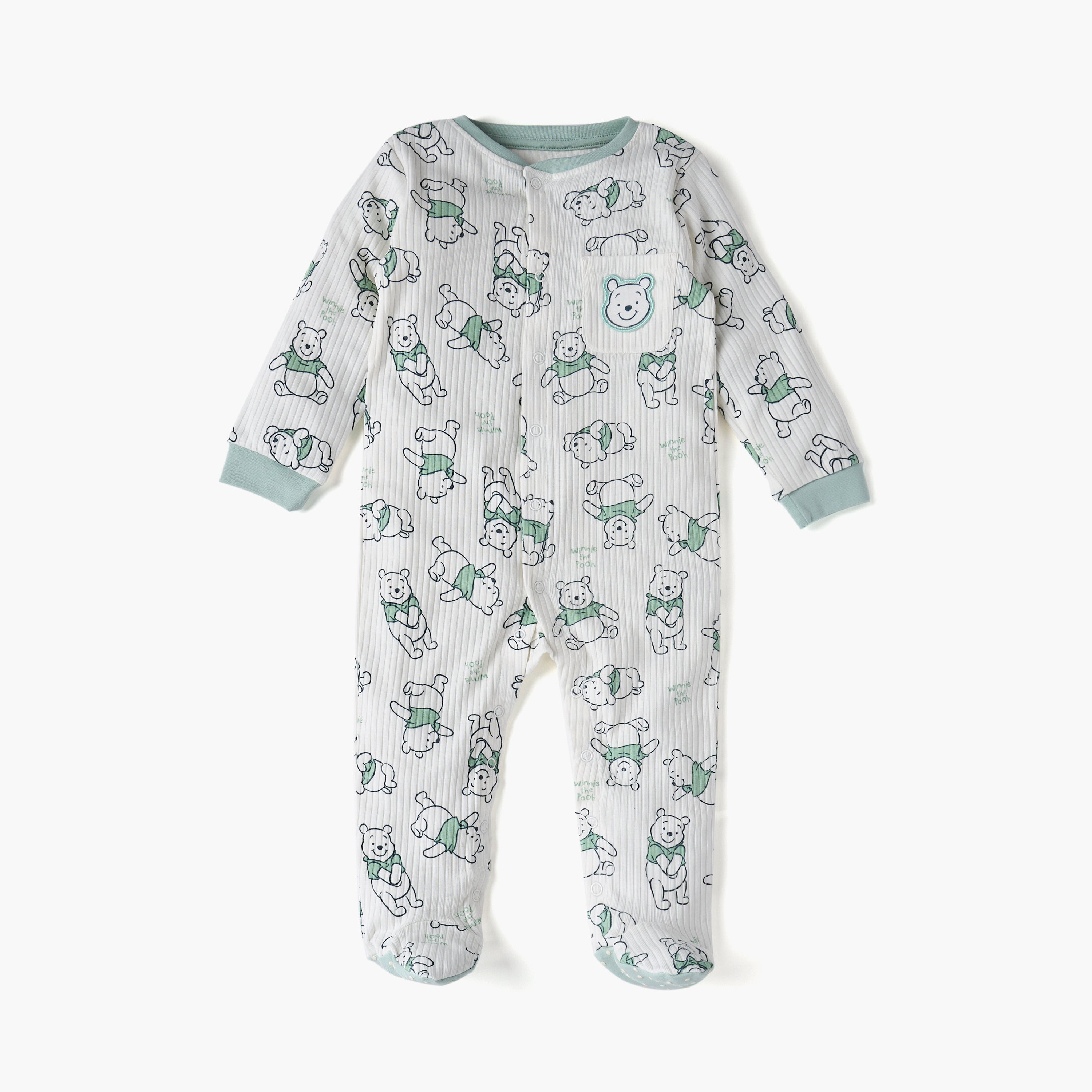 Disney All-Over Winnie The Pooh Print Closed Feet Sleepsuit with Long Sleeves - White / 9-12 mths