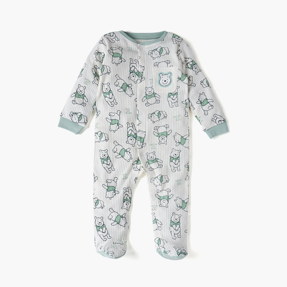 Disney All-Over Winnie The Pooh Print Closed Feet Sleepsuit with Long Sleeves