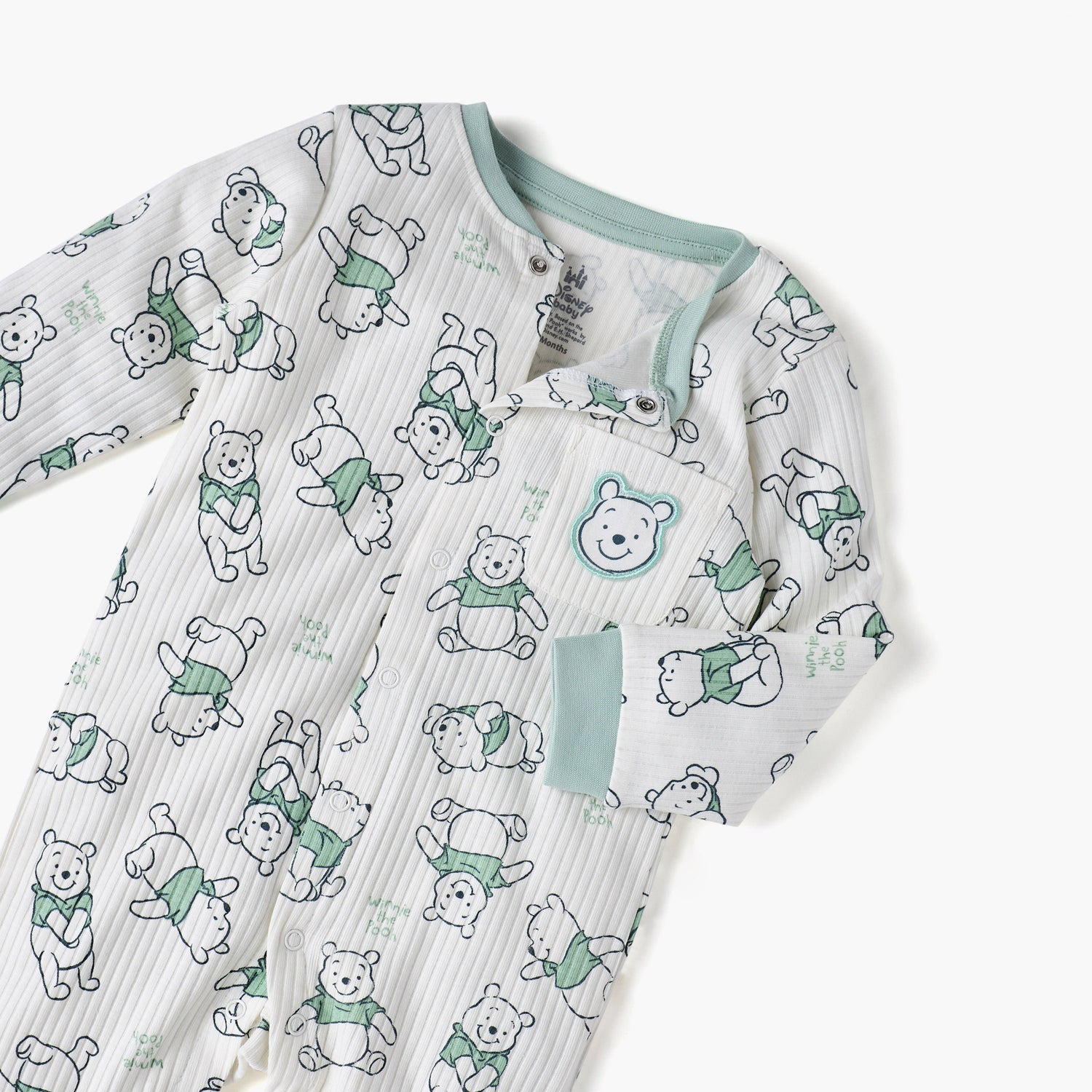 Disney All-Over Winnie The Pooh Print Closed Feet Sleepsuit with Long Sleeves
