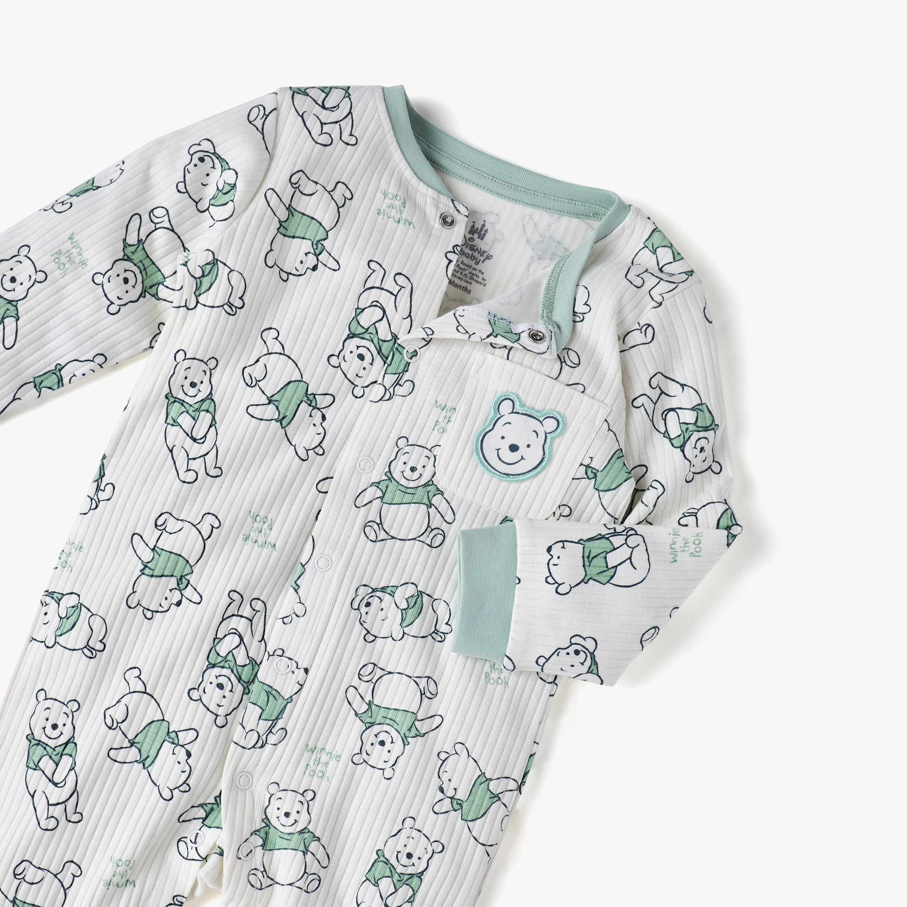 Disney All-Over Winnie The Pooh Print Closed Feet Sleepsuit with Long Sleeves