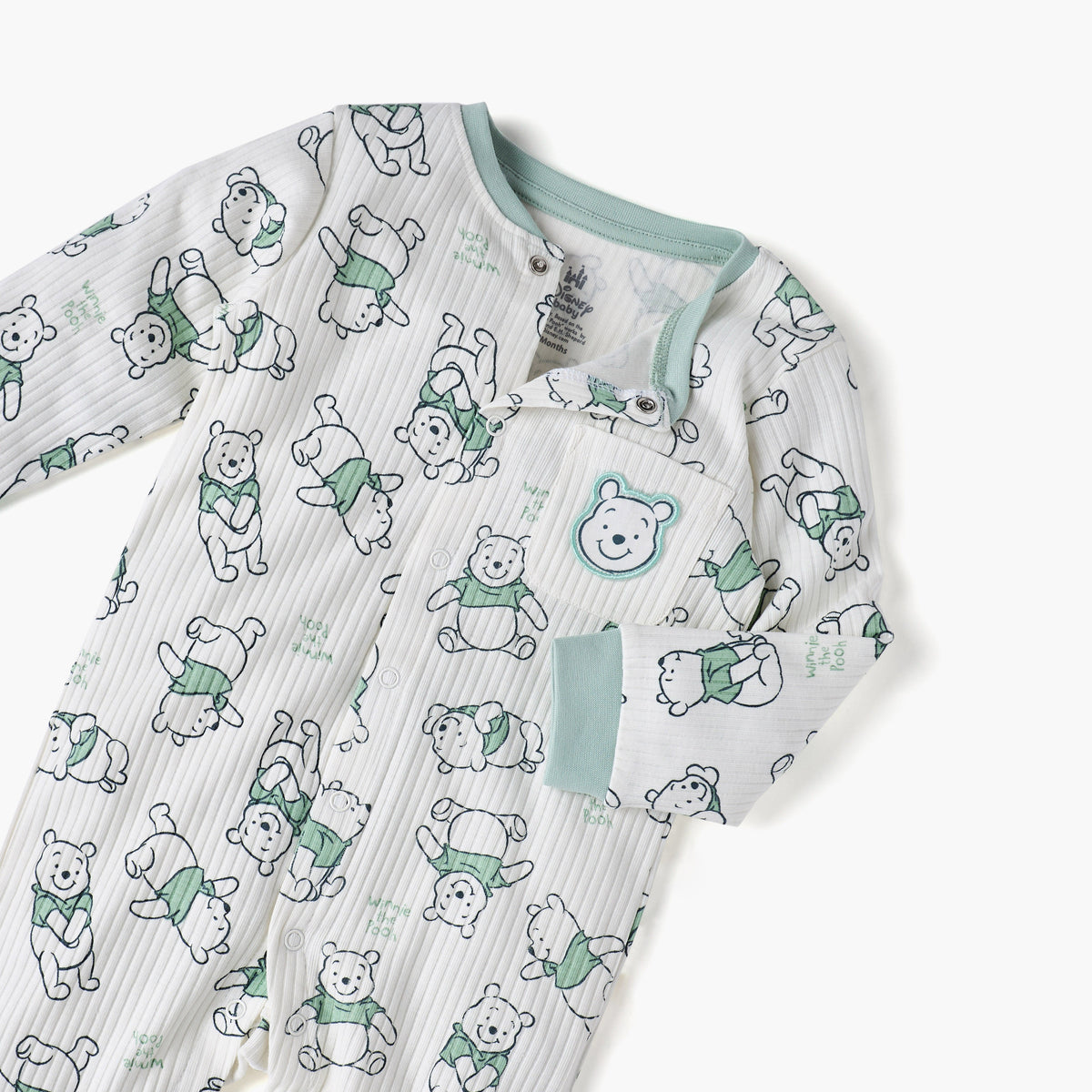 Disney All-Over Winnie The Pooh Print Closed Feet Sleepsuit with Long Sleeves