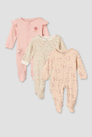 Pack of 3 Juniors Cotton Crew Neck Long Sleeves Sleepsuit with Floral Print