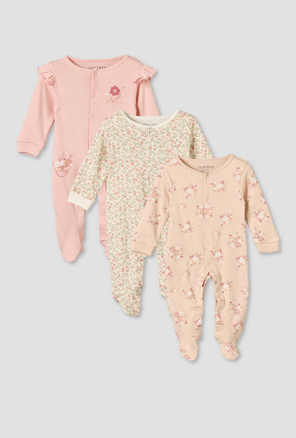 Pack of 3 Juniors Cotton Crew Neck Long Sleeves Sleepsuit with Floral Print