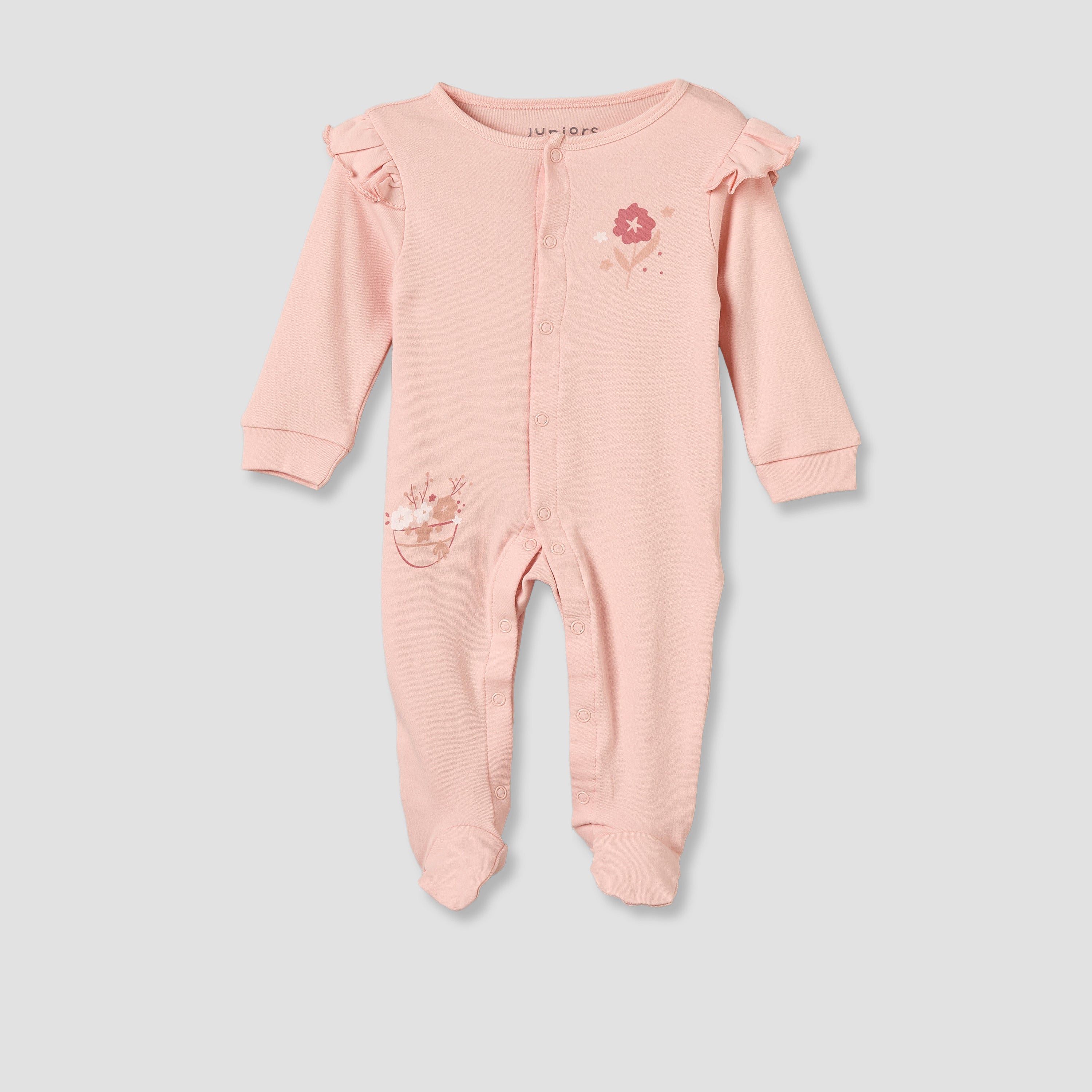 Pack of 3 Juniors Cotton Crew Neck Long Sleeves Sleepsuit with Floral Print