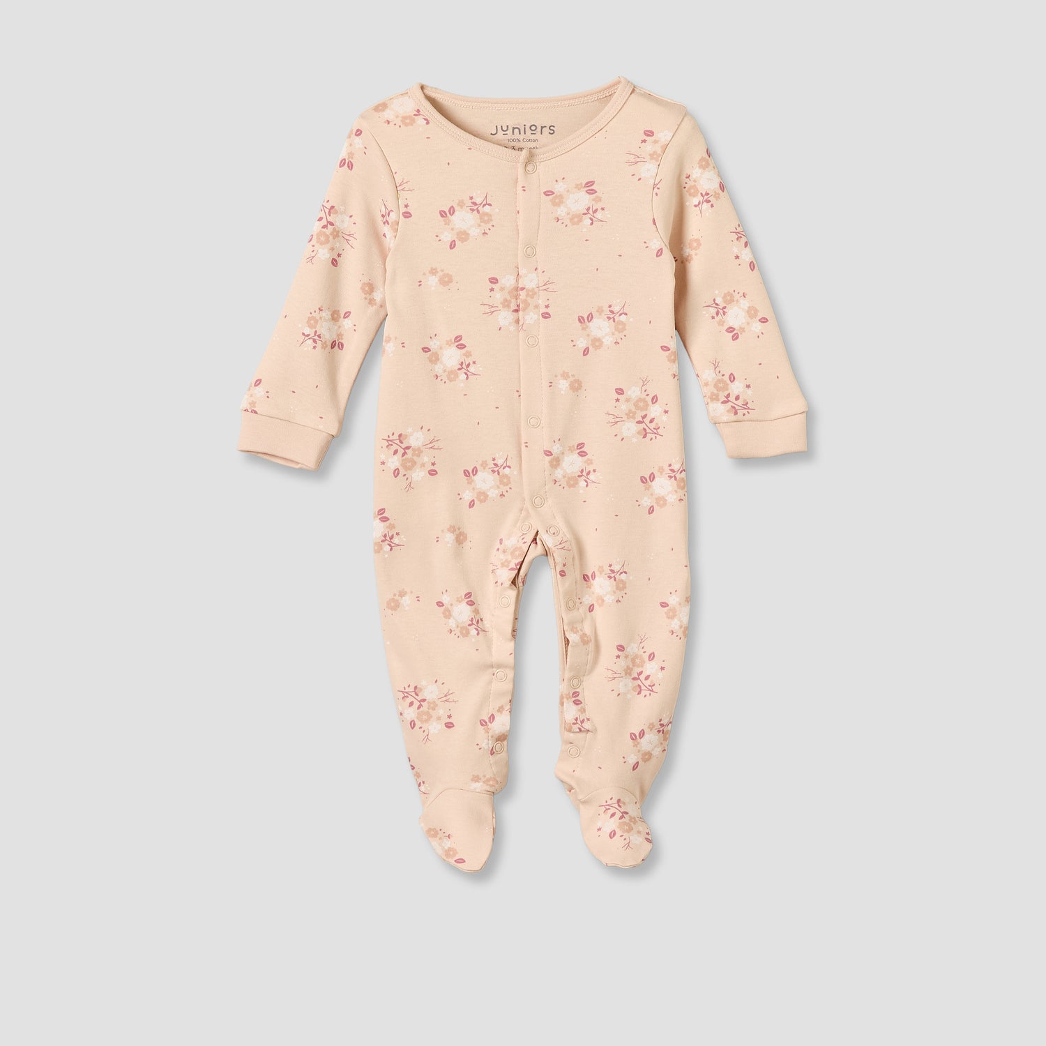 Pack of 3 Juniors Cotton Crew Neck Long Sleeves Sleepsuit with Floral Print